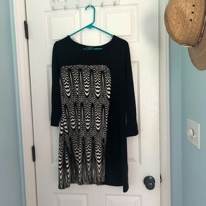 Black white LTX Sportswear abstract sweater type midi dress. Perfect work dress